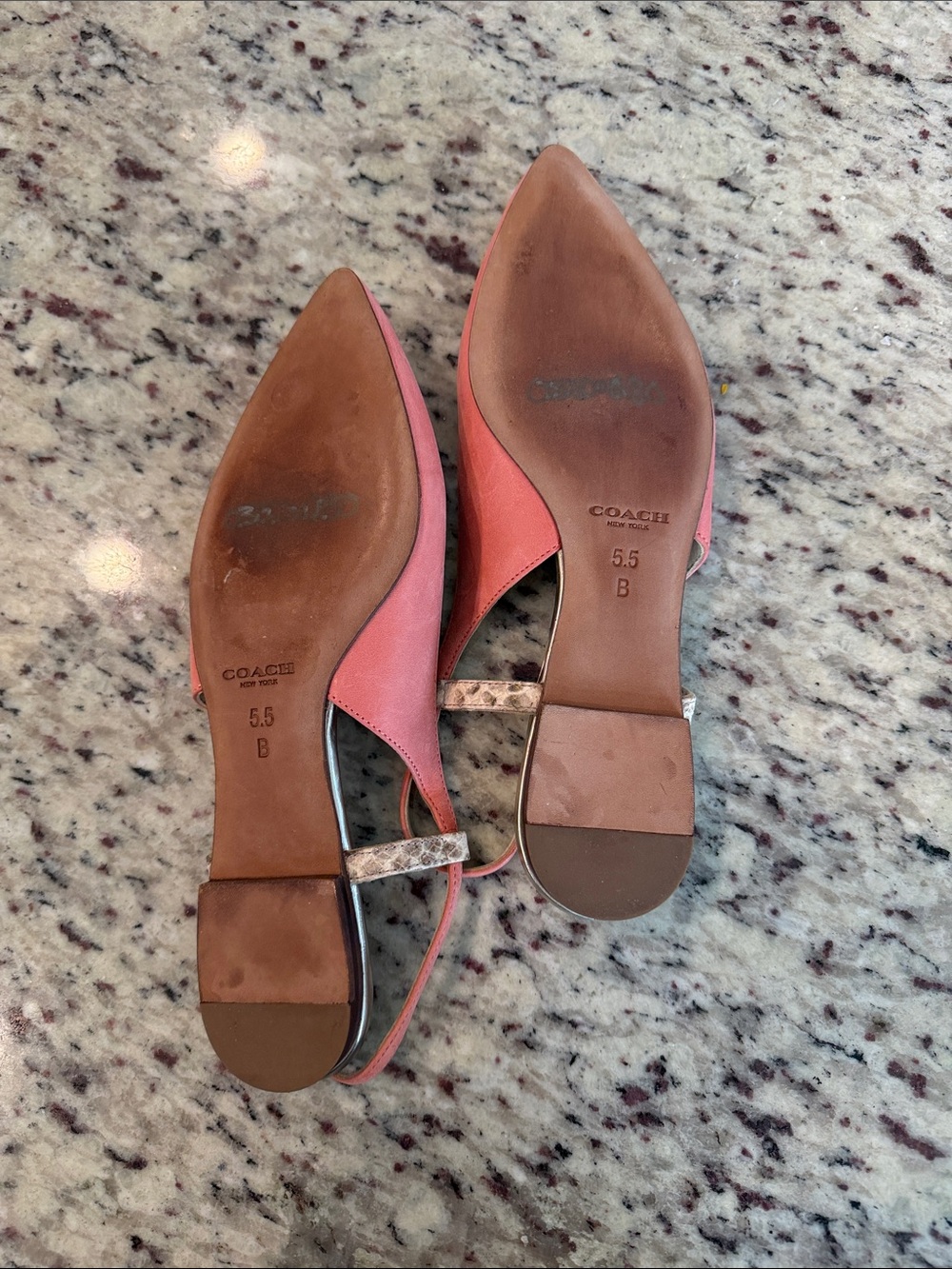 Coach Coral Pink Pointed Toe Slingback Flats with Snakeskin Accent - Picture 5 of 5